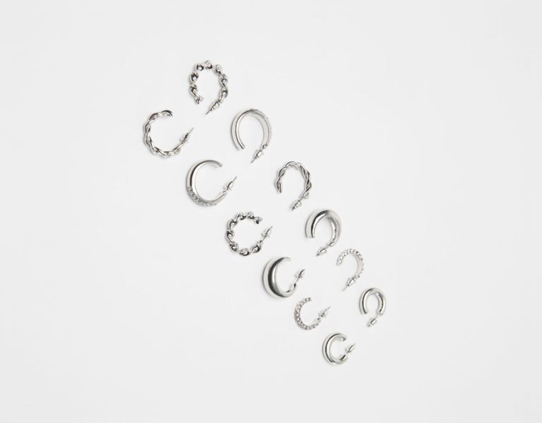 Bershka Set Of 6 Pairs Of Textured Hoop Earrings Sieraden Dames Zilver | iMSXjyI6DSK