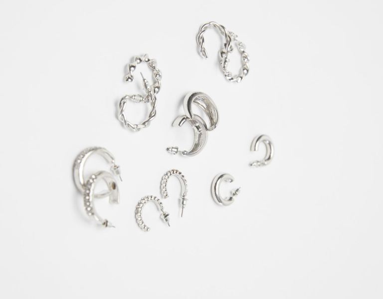 Bershka Set Of 6 Pairs Of Textured Hoop Earrings Sieraden Dames Zilver | iMSXjyI6DSK