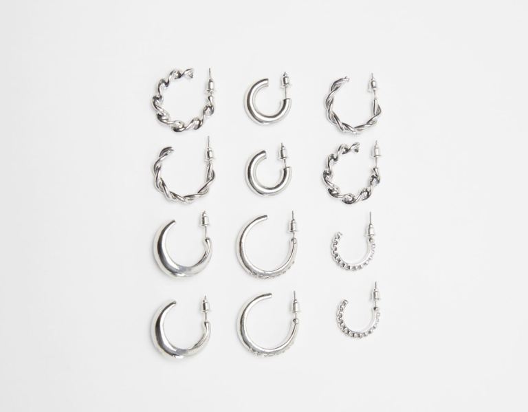 Bershka Set Of 6 Pairs Of Textured Hoop Earrings Sieraden Dames Zilver | iMSXjyI6DSK