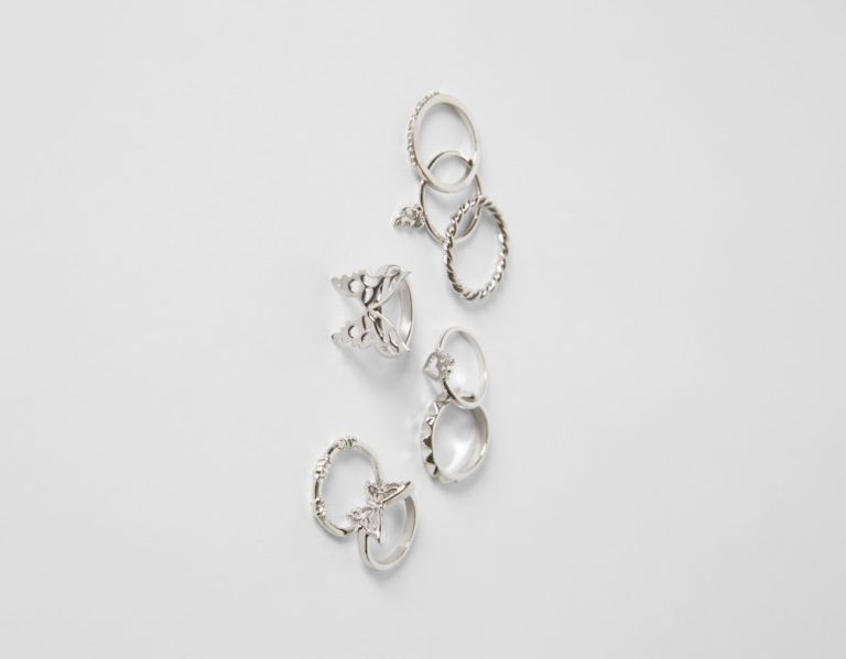 Bershka Set Of 8 Butterfly Rings Sieraden Dames Zilver | 5LryweEPXBt