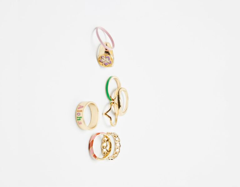 Bershka Set Of 8 Colored Enamel Rings Sieraden Dames Goud | G0ZUrq1CE4m