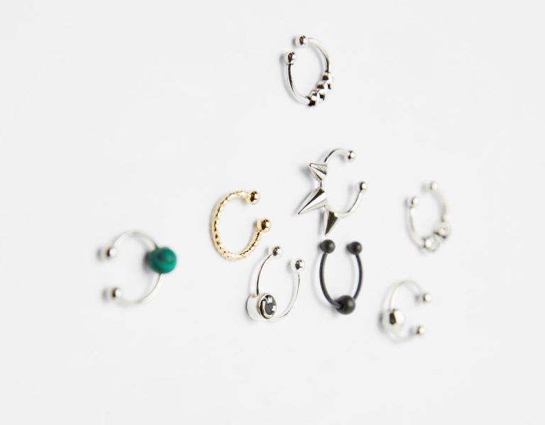 Bershka Set Of 8 Pairs Of Septum Rings Sieraden Heren Zilver | CIov0OyY4lg