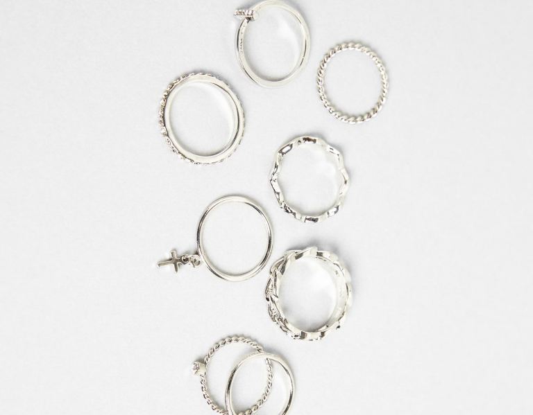 Bershka Set Of 8 Thin Rings With Cross Sieraden Dames Zilver | IjMD9cuMShZ