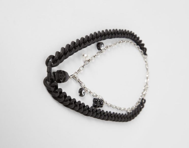 Bershka Skull Chain Necklace Sieraden Heren Zwart | 3u7yjTWCdeQ