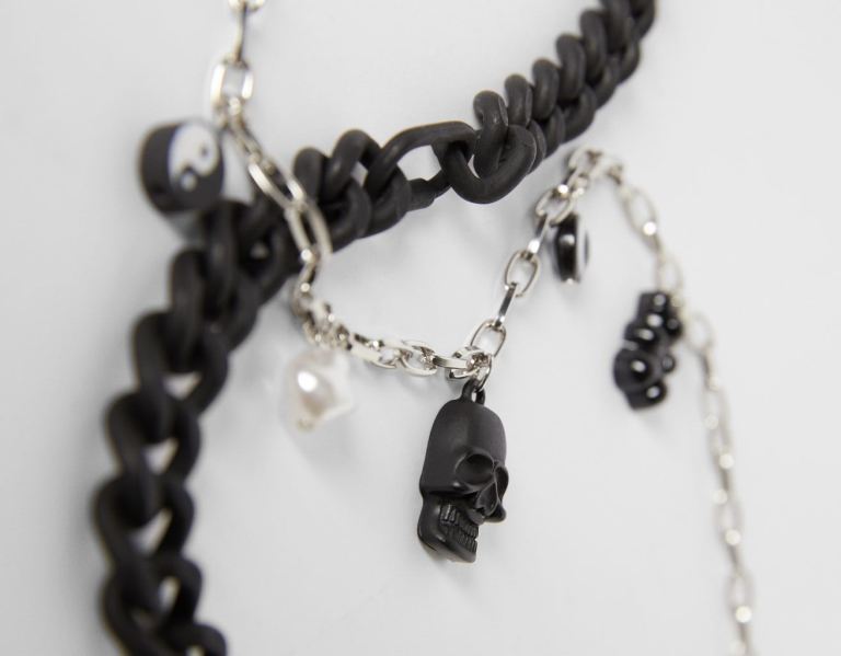 Bershka Skull Chain Necklace Sieraden Heren Zwart | 3u7yjTWCdeQ