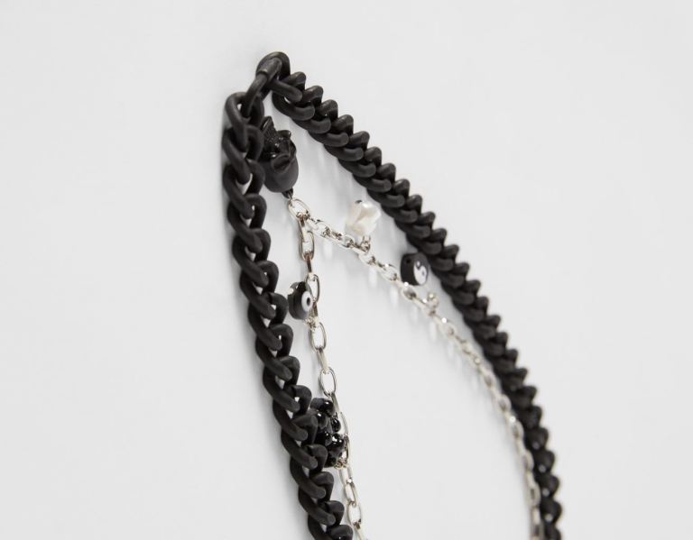 Bershka Skull Chain Necklace Sieraden Heren Zwart | 3u7yjTWCdeQ