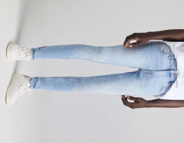 Bershka Super Mager Jeans Heren Lichtblauw | KTUmNrY9fzW