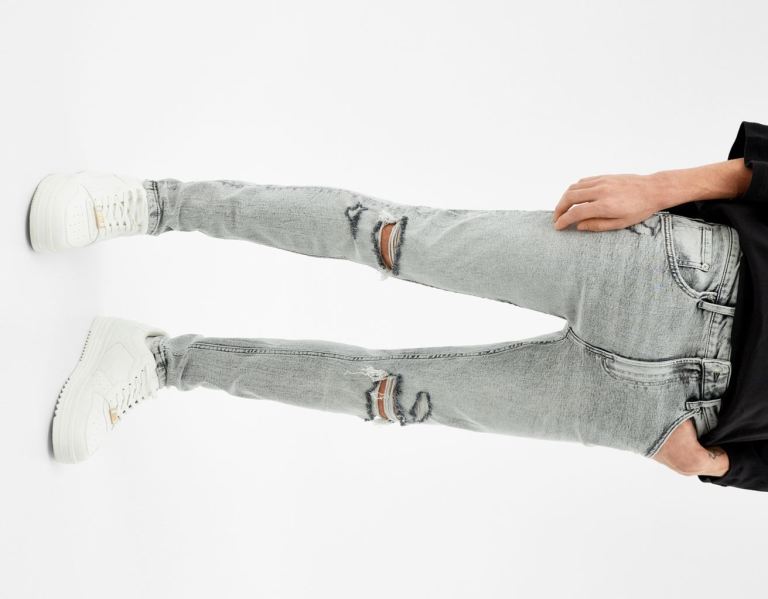 Bershka Super Mager Ripped Jeans Heren Grijs | KmcIkKDv7NK