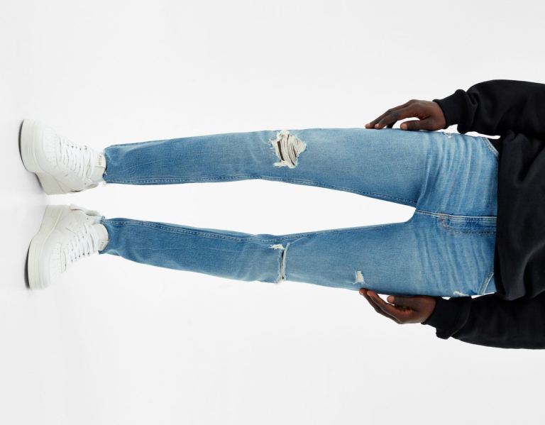 Bershka Super Mager Ripped Jeans Heren Lichtblauw | KJNqWHcBc0U