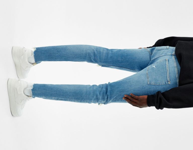 Bershka Super Mager Ripped Jeans Heren Lichtblauw | KJNqWHcBc0U