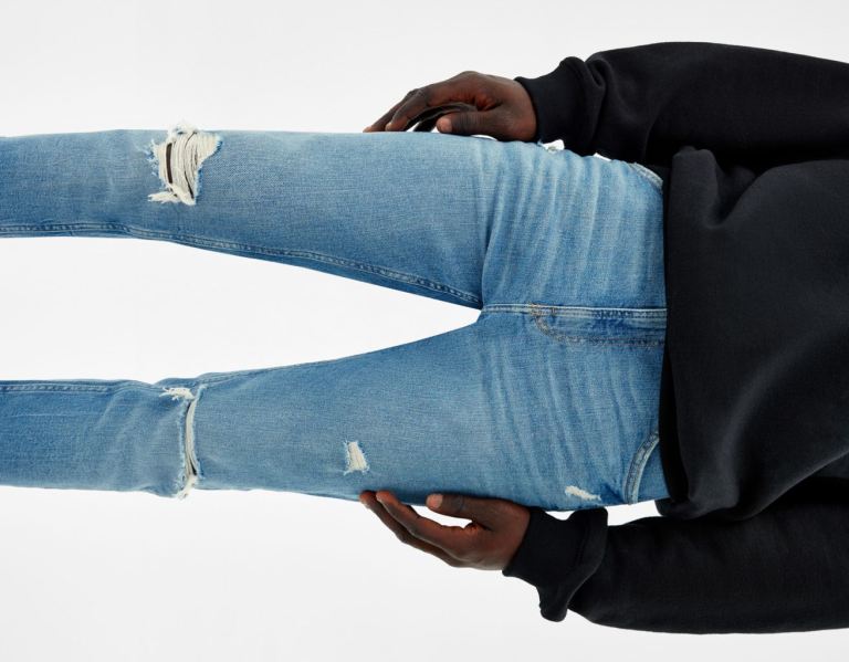 Bershka Super Mager Ripped Jeans Heren Lichtblauw | KJNqWHcBc0U