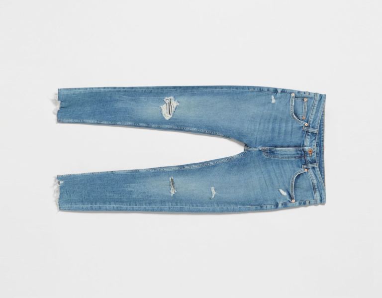 Bershka Super Mager Ripped Jeans Heren Lichtblauw | KJNqWHcBc0U