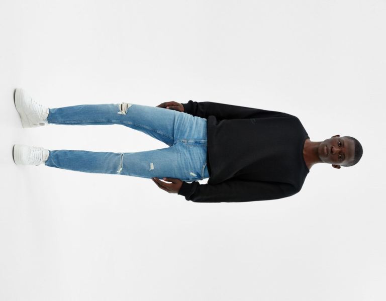 Bershka Super Mager Ripped Jeans Heren Lichtblauw | KJNqWHcBc0U