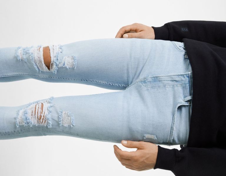 Bershka Super Mager Ripped Jeans Heren Lichtblauw | Vmfl1Wrhi4m