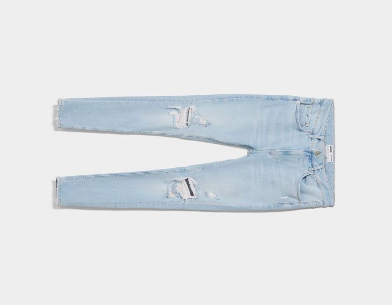 Bershka Super Mager Ripped Jeans Heren Lichtblauw | Vmfl1Wrhi4m