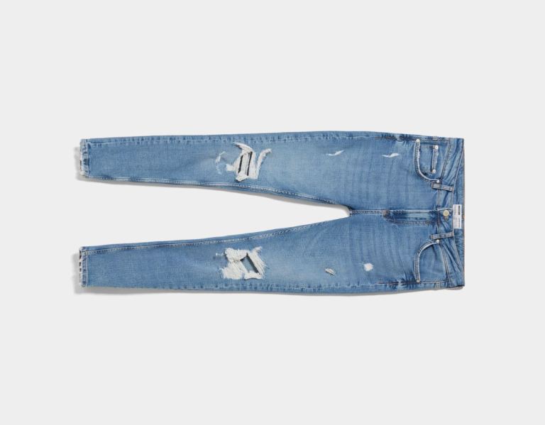 Bershka Super Mager Ripped Jeans Heren Lichtblauw | YfTwO2VN6c4