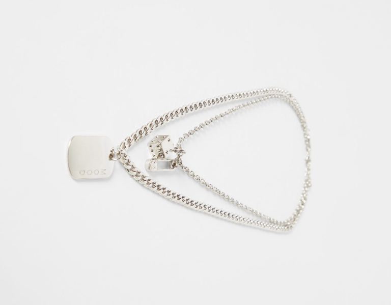 Bershka Tag Necklace Sieraden Heren Zilver | 5grqS2d0bBo