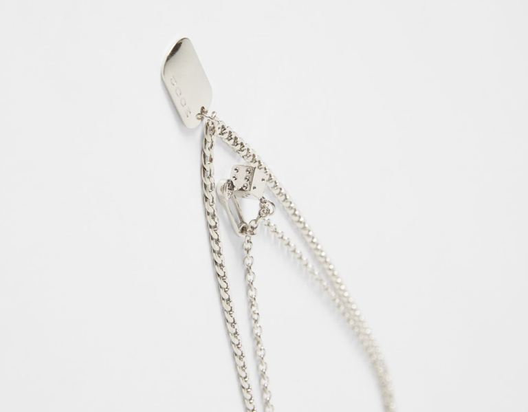 Bershka Tag Necklace Sieraden Heren Zilver | 5grqS2d0bBo