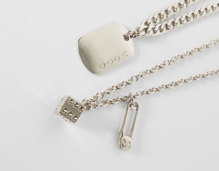 Bershka Tag Necklace Sieraden Heren Zilver | 5grqS2d0bBo