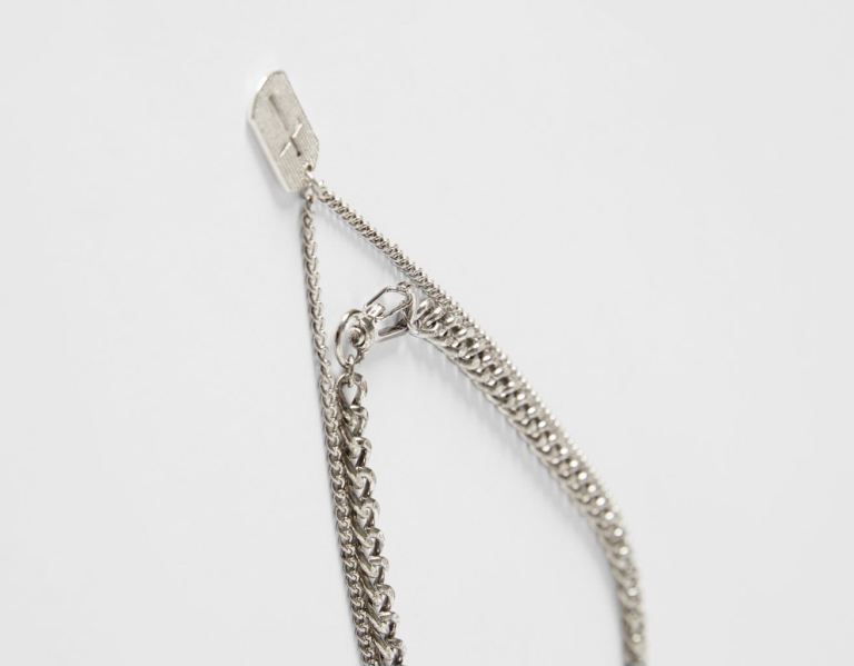 Bershka Tag Necklace Sieraden Heren Zilver | UogLwIKfymR