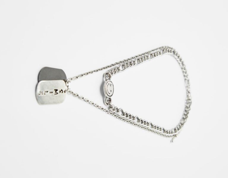 Bershka Tag Necklace Sieraden Heren Zilver | uvDoMhJaWp1