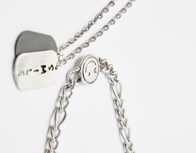 Bershka Tag Necklace Sieraden Heren Zilver | uvDoMhJaWp1