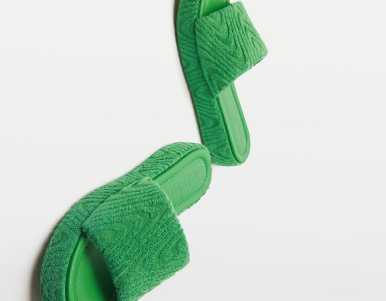 Bershka Terrycloth Platte Sandalen Dames Groen | ilFv8Ecgh4z