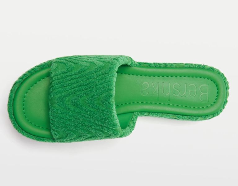 Bershka Terrycloth Platte Sandalen Dames Groen | ilFv8Ecgh4z