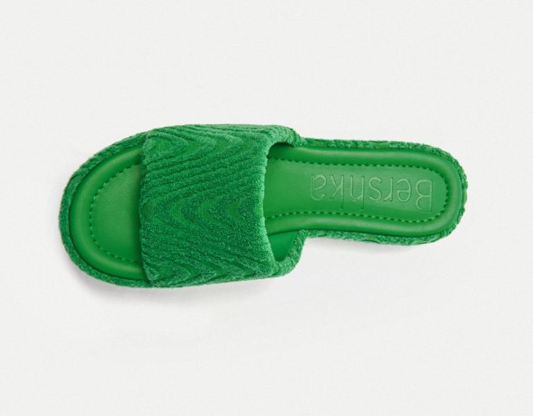 Bershka Terrycloth Platte Sandalen Dames Groen | ilFv8Ecgh4z