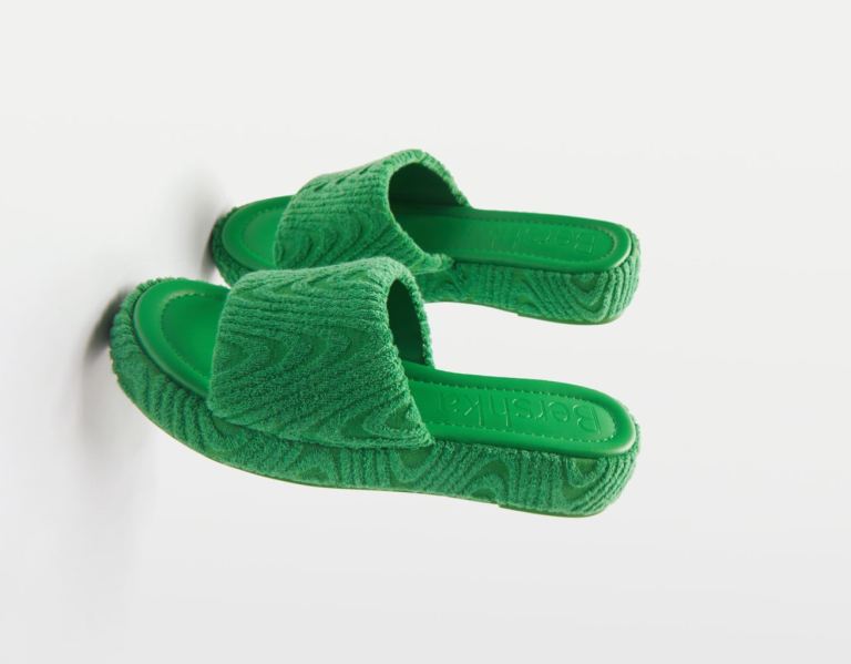 Bershka Terrycloth Platte Sandalen Dames Groen | ilFv8Ecgh4z