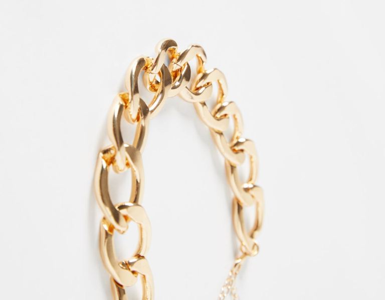 Bershka Thick Chain Necklace Sieraden Dames Goud | UkVJIqu7Xj7