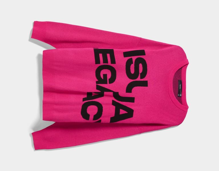 Bershka Trui With Lettering Truien Heren Fuchsie | URVBGNIVOON