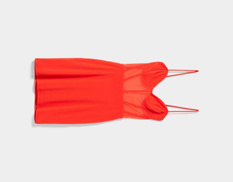 Bershka Tulle Corset Mini Jurken Dames Rood | nGQXwSf274e