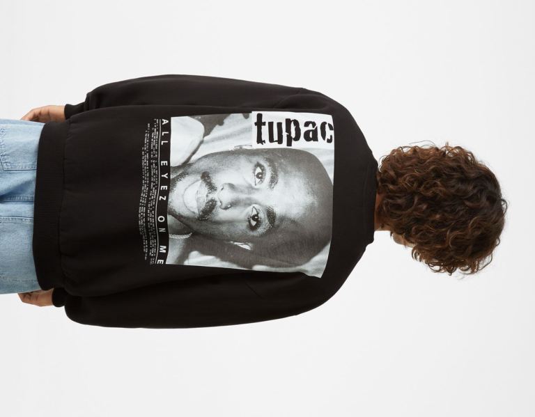 Bershka Tupac Crew Neck Sweatshirts Heren Zwart | 9NuCJaucVtg