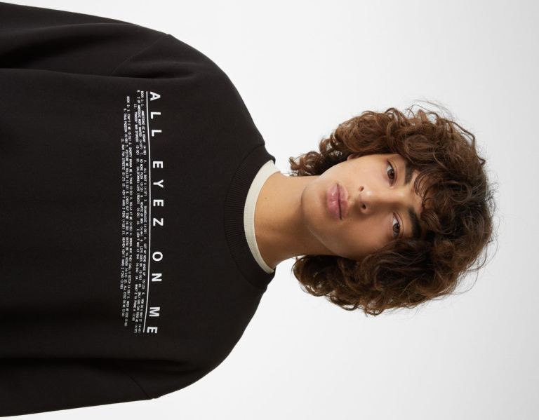 Bershka Tupac Crew Neck Sweatshirts Heren Zwart | 9NuCJaucVtg