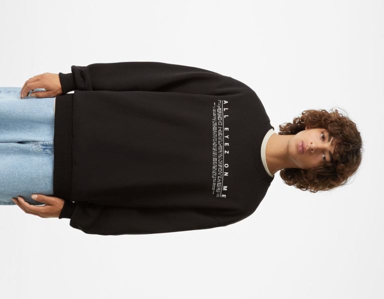 Bershka Tupac Crew Neck Sweatshirts Heren Zwart | 9NuCJaucVtg