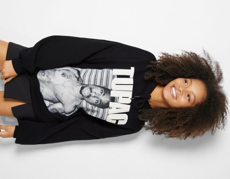 Bershka Tupac Print Hoodie Dames Zwart | TXPLhmDbxq3