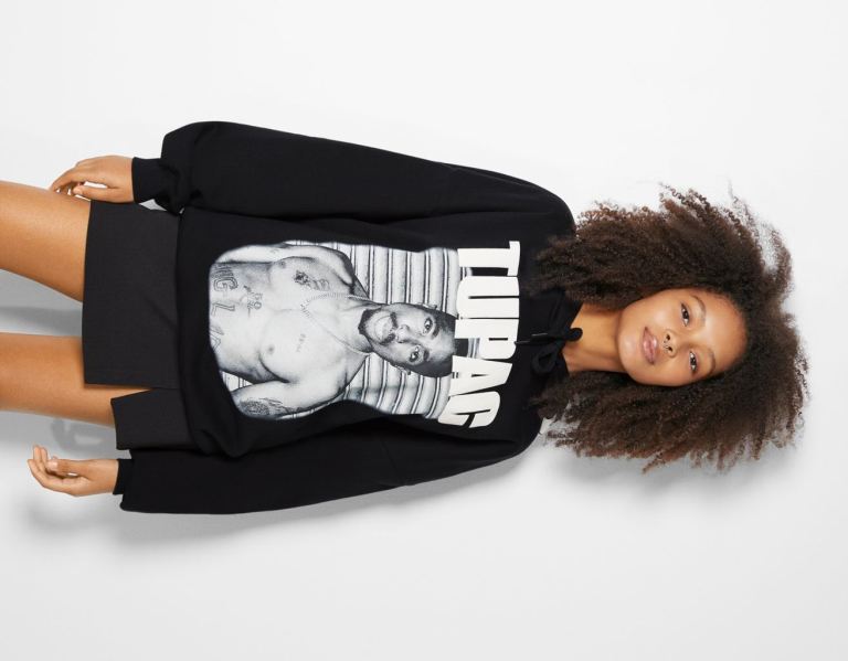 Bershka Tupac Print Hoodie Dames Zwart | TXPLhmDbxq3