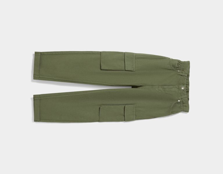 Bershka Twill Cargo With Gathered Taille Broek Dames Khaki | 9vtxqTkUbyp