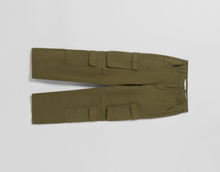 Bershka Twill Multi-pocket Cargo Broek Dames Khaki | Ioe2584NVd1