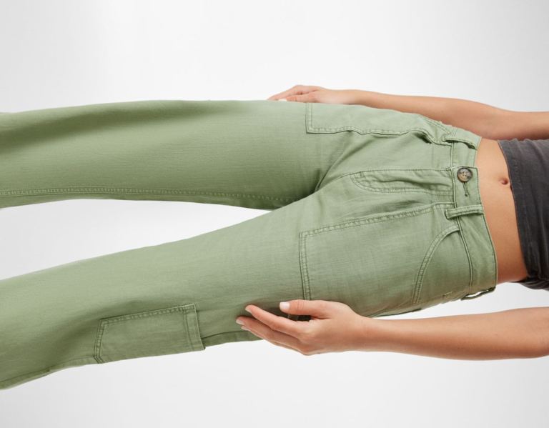 Bershka Twill Pants Cargo Dames Khaki | TDiSy14D8Vu