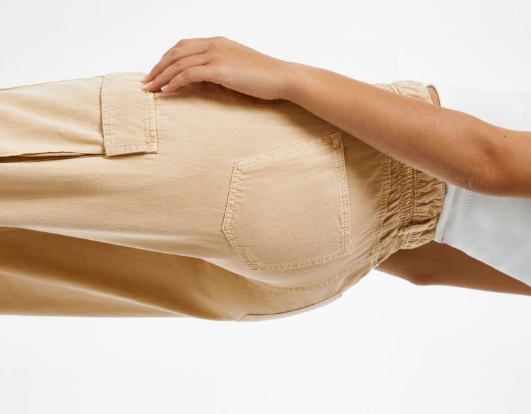 Bershka Twill Pants With Gathered Taille Cargo Dames Beige | 6ubhp4KHSYA