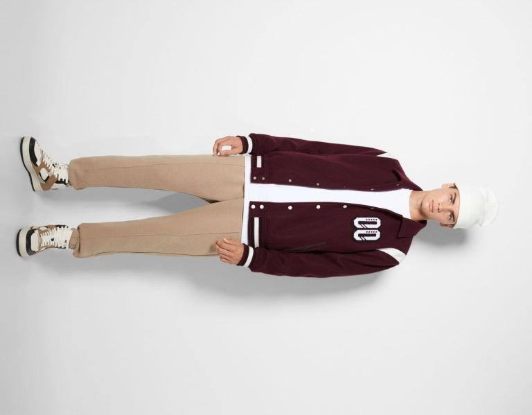 Bershka Varsity Bomber Jassen Heren Donkerrood | aQMLB0LYwi8