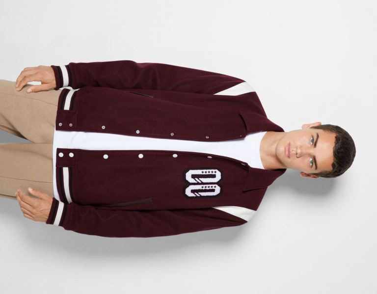 Bershka Varsity Bomber Jassen Heren Donkerrood | aQMLB0LYwi8