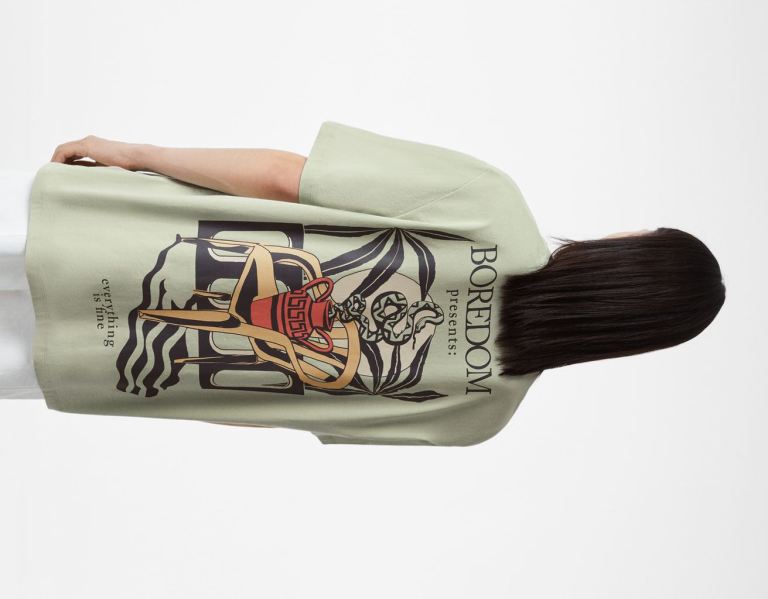 Bershka Vrijetijds Print Kort Sleeve T-shirts Heren Groen | YYHIkC6FqWn