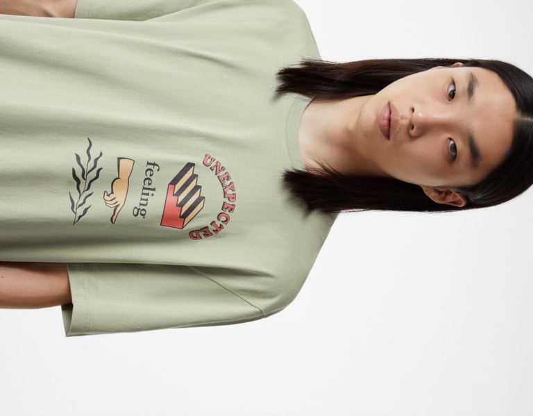 Bershka Vrijetijds Print Kort Sleeve T-shirts Heren Groen | YYHIkC6FqWn