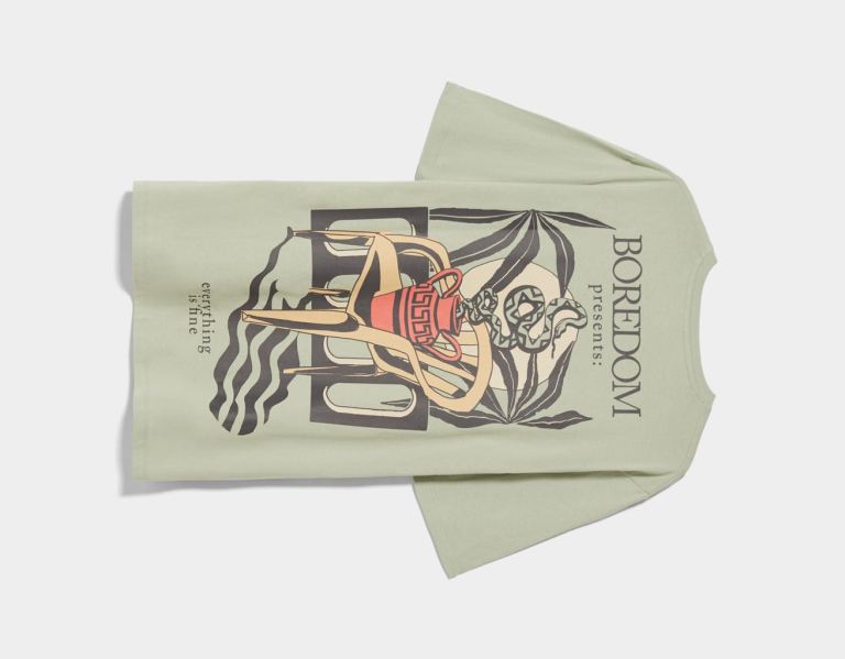 Bershka Vrijetijds Print Kort Sleeve T-shirts Heren Groen | YYHIkC6FqWn