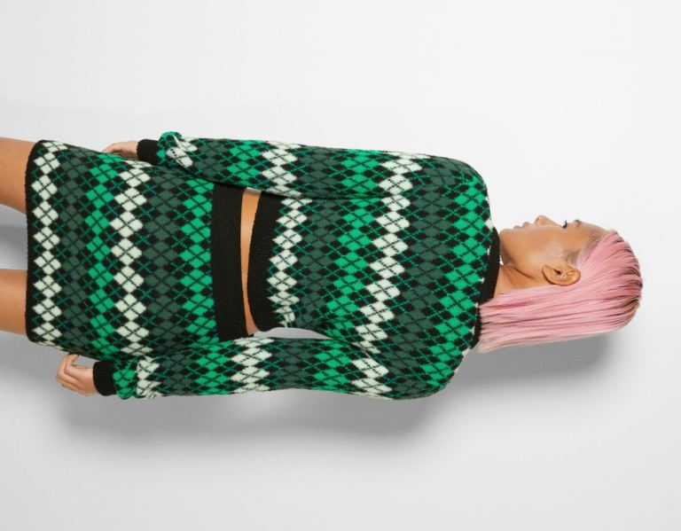 Bershka With Argyle Design Cardigan Dames Groen | tHsG7fEHvHQ