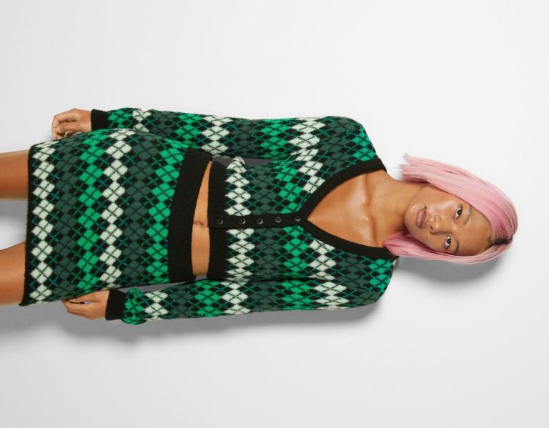 Bershka With Argyle Design Cardigan Dames Groen | tHsG7fEHvHQ