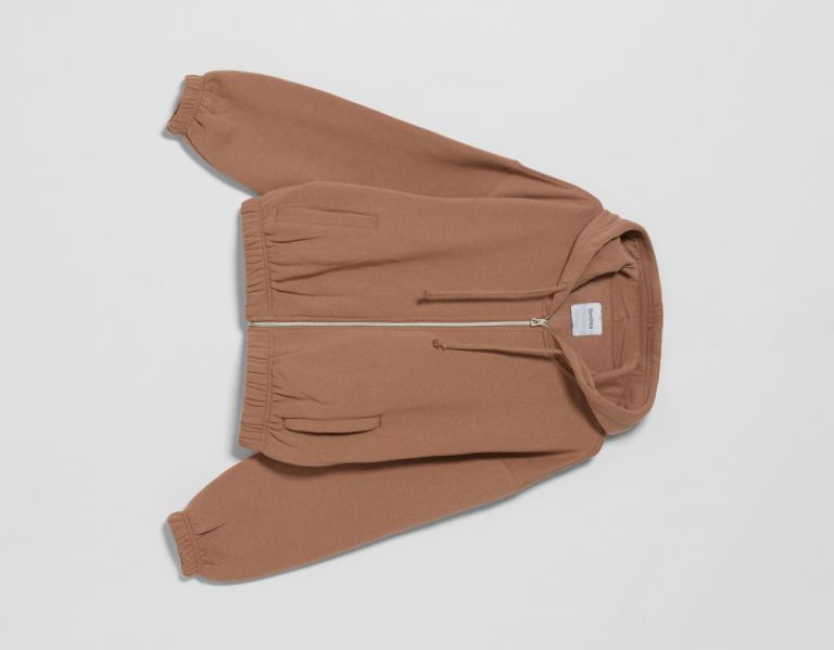 Bershka Zip-up Hoodie Dames Bruin | fOoBTRkfUdw